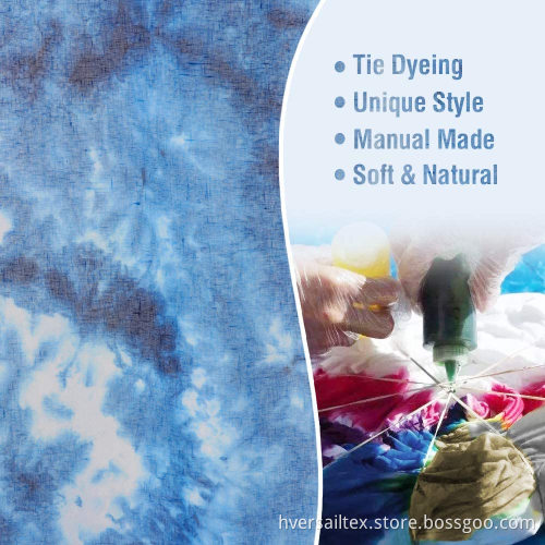 Manual Tie Dye Linen Semi Sheer Blue Curtains